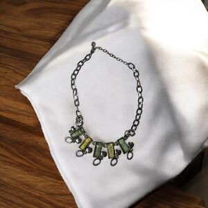 Statement Necklace Green Yellow Silver Tone‎ Modern Fashion Jewelry Women